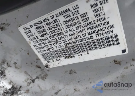 2009 Honda Odyssey Ex-L из США, поврежденный, VIN 5FNRL38729B021948